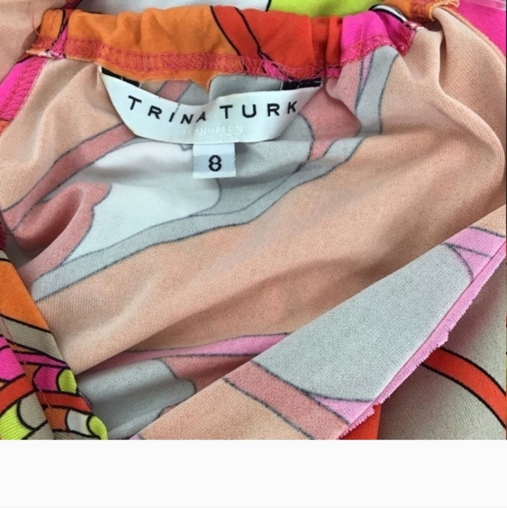 Trina Turk Retro Mod Stretch Mini Halter Summer Dress Beach Resort Pink Size 8 - Picture 7 of 7